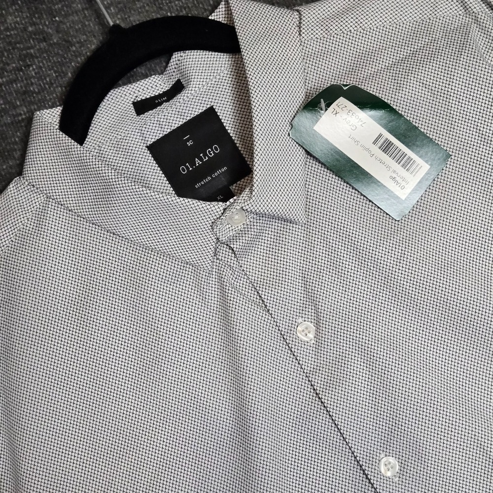 NWT 01.Algo Slim Shirt Mens XL Geometric‎ Print Long Sleeve Button Up Grey